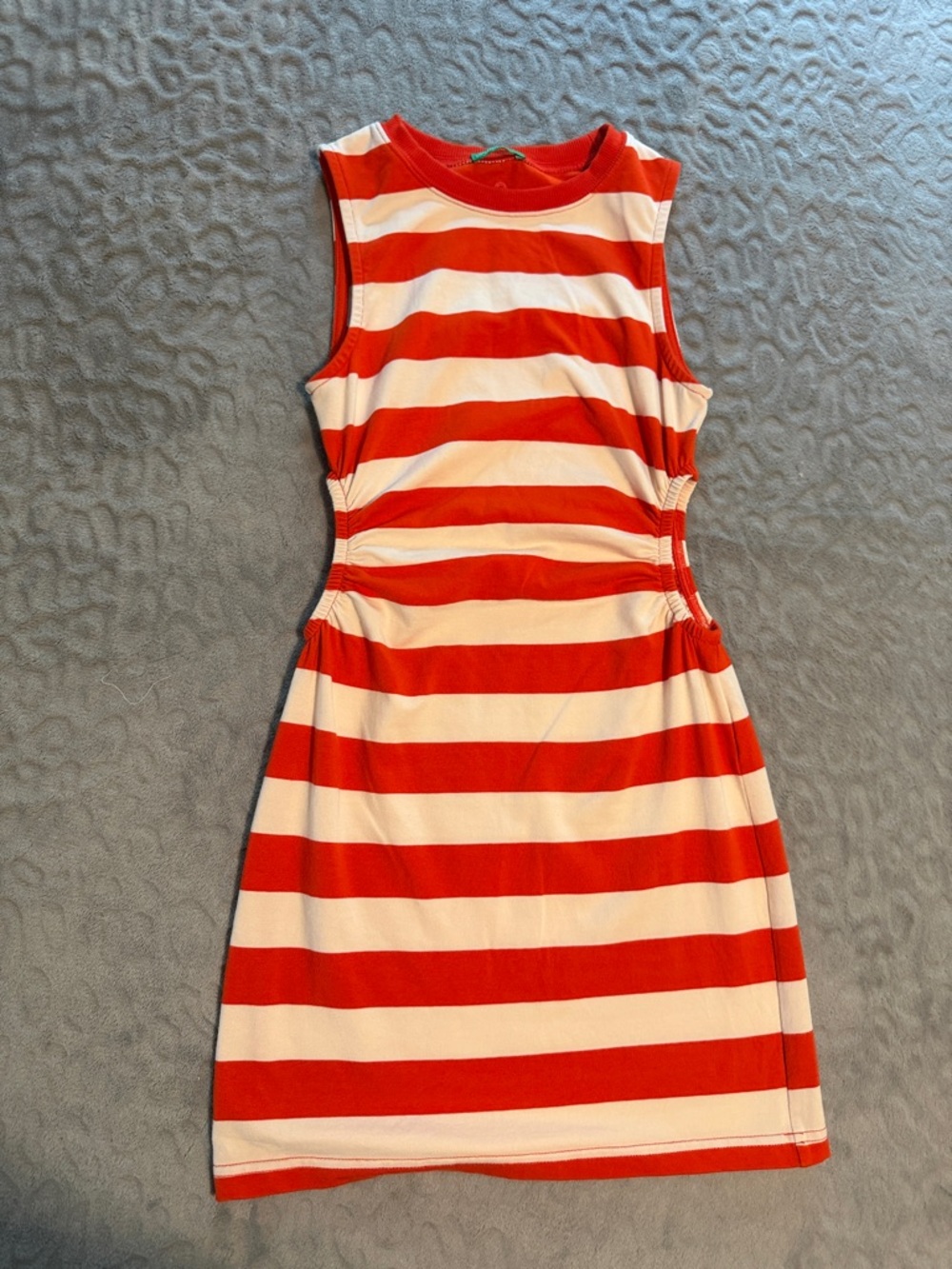 United Colors Of Benetton Orange and White Striped Sleeveless Knit Dress